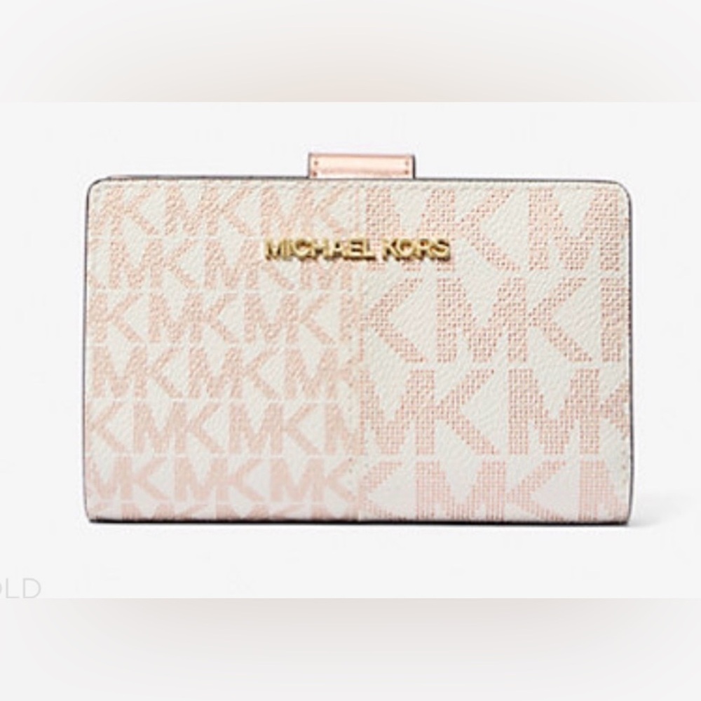 Michael Kors Cream and Pink Monogram Wallet